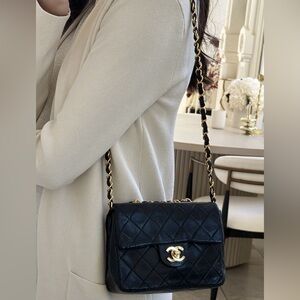Chanel Black Quilted Leather Square Mini Flap Bag with Gold CC Turnlock